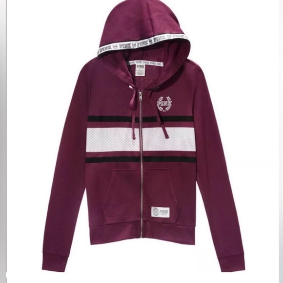 🏝🌺Pink Victoria's Secret Maroon Small Hoodie Jacket Sweater - Picture 1 of 11